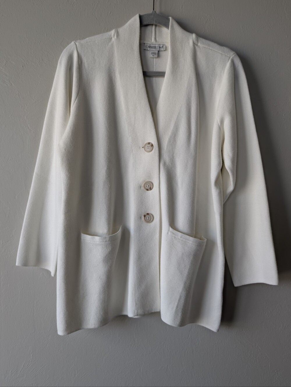 Coldwater Creek Ivory Cream Button-Front Knit Cardigan Soft Size Petite Medium